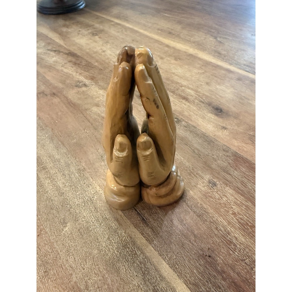 PRAYING JESUS HANDS Carved Wood Statue Church Biblical Religious Sunday School - Picture 5 of 11